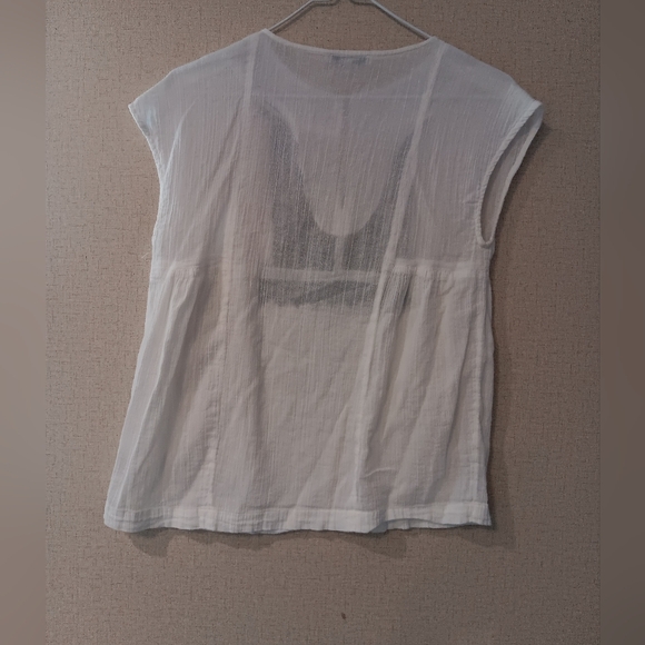 Madewell Womens Gauze Top Xs White Black Embroidered Cotton Boho Hippie Peasant - Picture 4 of 5